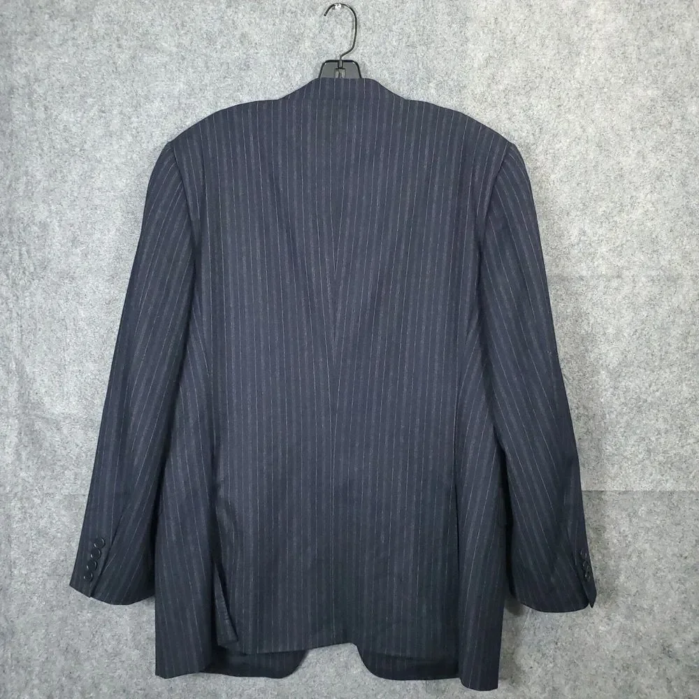 CANALI Jacket Men's 52 Navy Blue Pinstripe Classic Suit Blazer Double Vent Italy